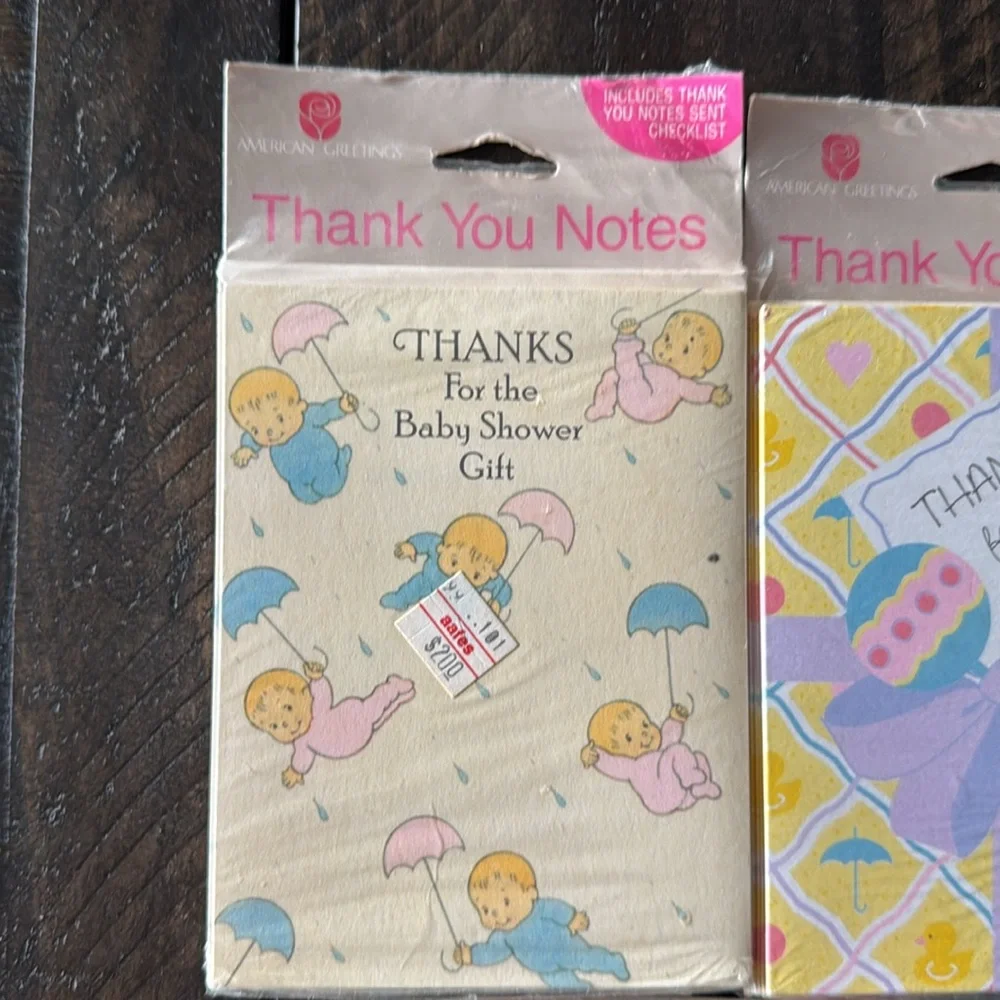 3 packages of vintage American Greetings baby shower gift thank you cards.